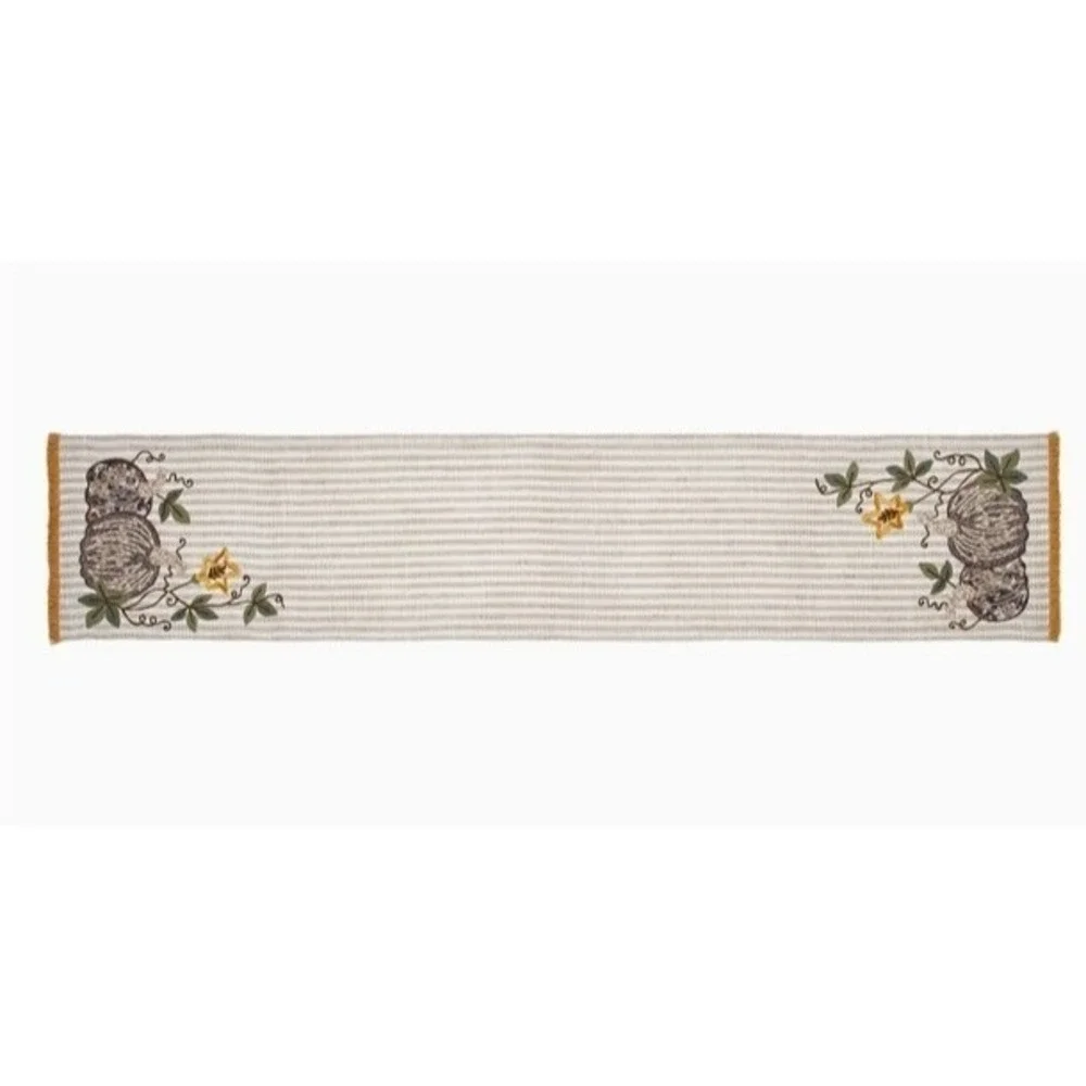 VHC Brands Primitive Autumn Pumpkin Patch‎ Stripes Table Runner 12x60 NEW